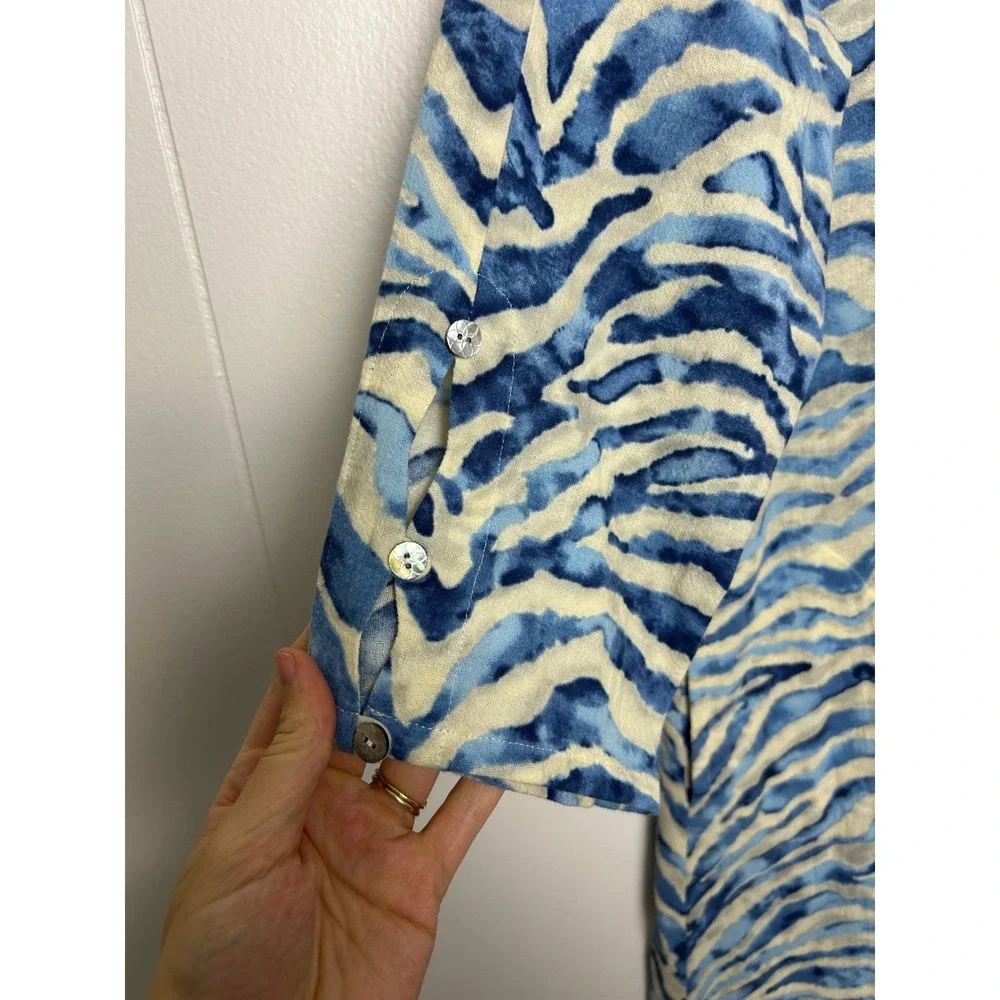 Soft Surroundings Mercado Gauze A-line dress Women's S Blue White Zebra Cotton - Picture 10 of 10